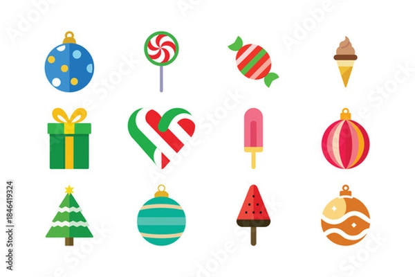 Obraz Flat Vector Christmas Icons Bundle