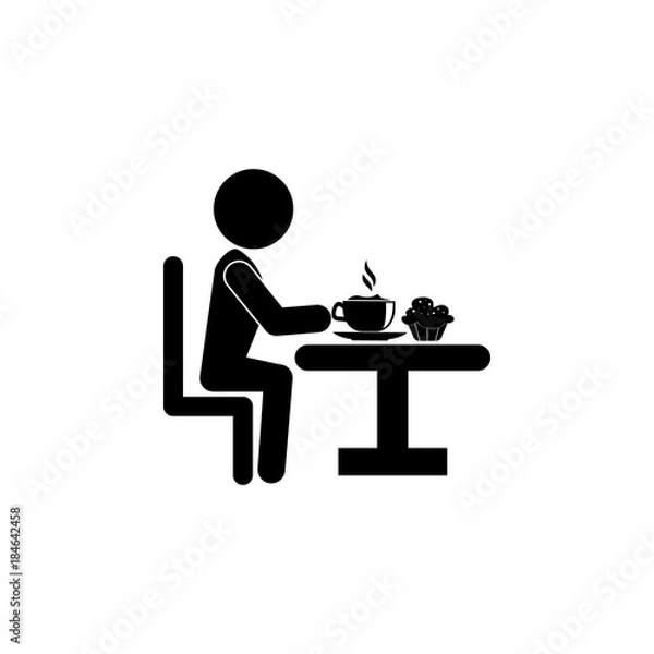 Fototapeta man at the table with a cup of tea and cake icon. Breakfast Icon. Premium quality graphic design. Signs, symbols collection, simple icon for websites, web design, mobile app