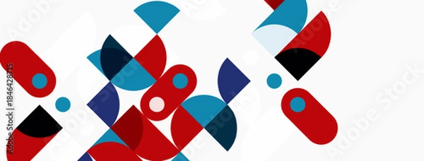 Obraz Abstract geometric shapes, red, blue, white. Minimalist design, overlapping forms, clean aesthetic. Modern composition, simple elements.