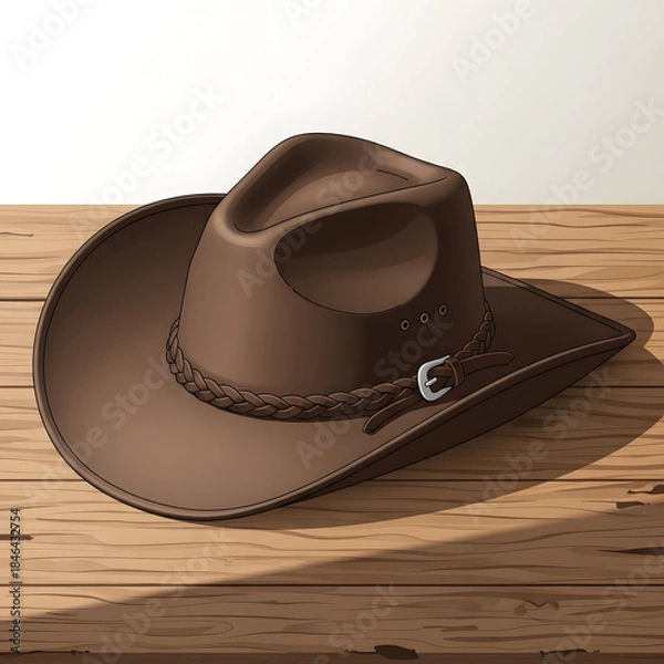 Obraz Brown leather cowboy hat on wood.