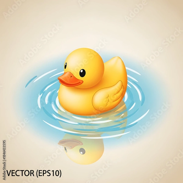 Obraz Rubber duck in water vector illustration.