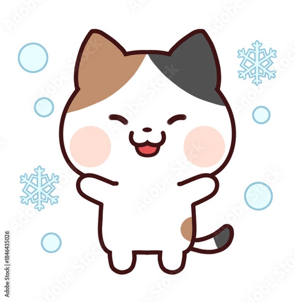 Obraz 雪に喜ぶ三毛猫