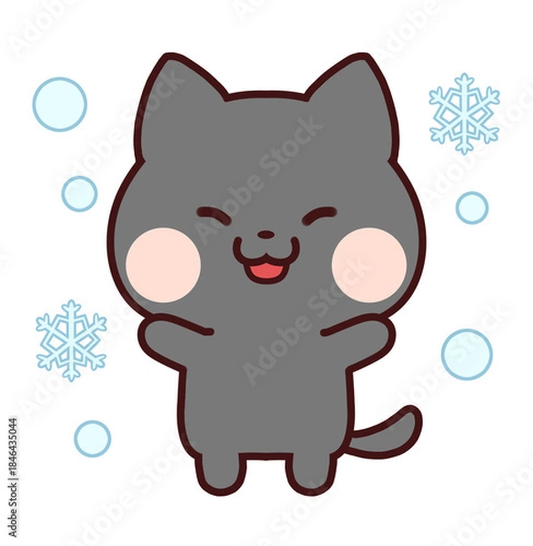 Obraz 雪に喜ぶ黒猫