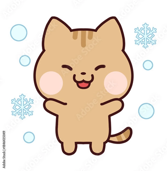 Obraz 雪に喜ぶトラ猫