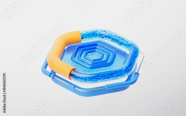 Fototapeta Abstract transparent hexagonal glass stage, 3d rendering.