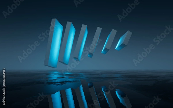 Fototapeta Concrete geometries in the dark scene, 3d rendering.