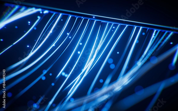Fototapeta Glowing wave neon lines background, 3d rendering.
