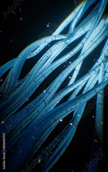 Fototapeta Glowing blue neon curve lines background, 3d rendering.