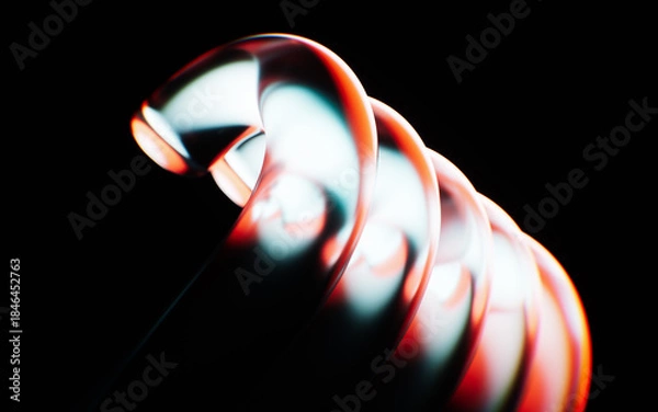 Fototapeta Transparent tube glass geometries with colorful lights, 3d rendering.