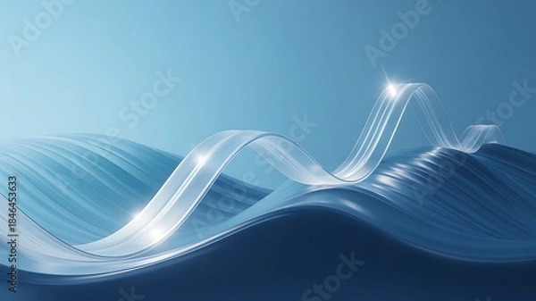 Obraz Ethereal blue wave design with glowing light trails and gradient background