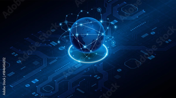 Obraz Global connection network background. World map. High-speed internet technology concept or fast wireless data transmission. modern internet network connection technology background