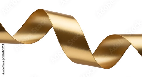 Obraz Golden ribbon isolated on transparent background with elegant curves and folds