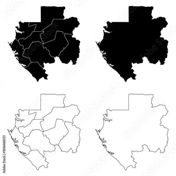 Obraz Gabon Outline and Solid Fill Map Set.