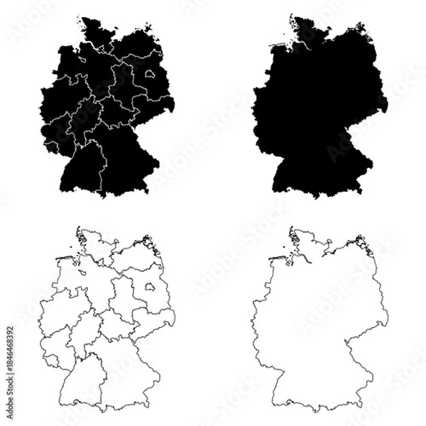 Obraz Germany Outline and Solid Fill Map Set.