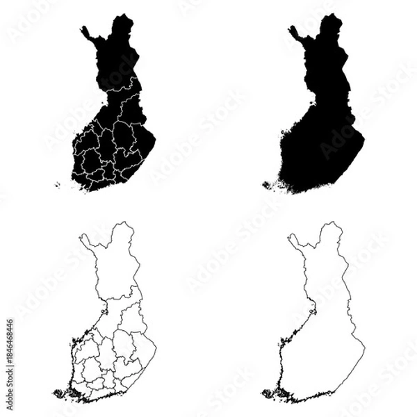 Obraz Finland Outline and Solid Fill Map Set.