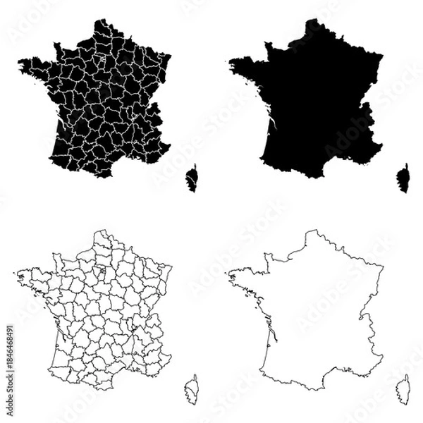 Obraz France Outline and Solid Fill Map Set.