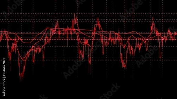 Obraz Red chart candle stick stock market crash crisis decrease inflation black screen display.
