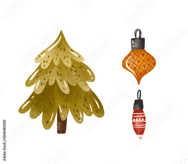 Obraz Christmas spruce tree hand drawn illustration