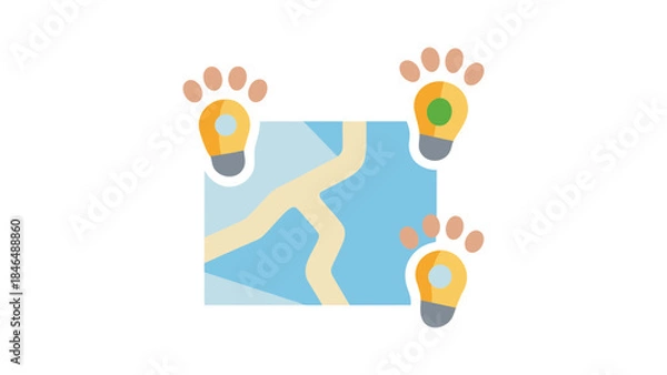 Obraz Innovative map with lightbulb ideas and paw prints