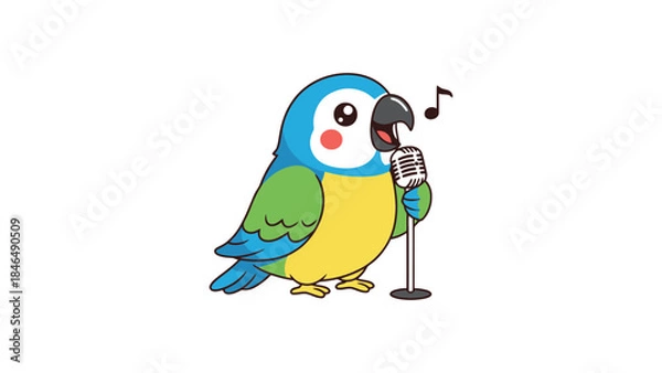 Obraz Vibrant cartoon parrot singing into microphone