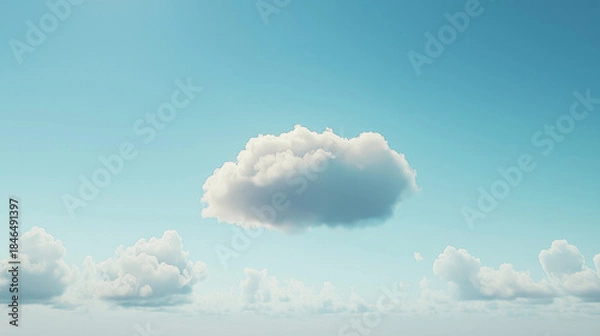 Fototapeta Single Fluffy Cloud in Clear Blue Sky with Copy Space