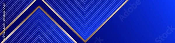 Fototapeta Blue abstract banner with gold triangular pattern	