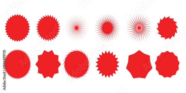Fototapeta Red Burst Shapes Collection Animated Starburst Sunburst Explosion Elements Set