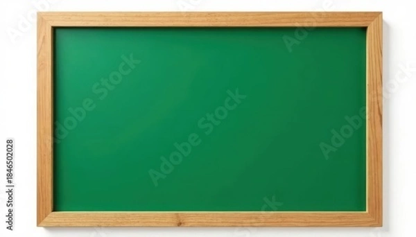 Fototapeta Clean green chalkboard in wooden frame, isolated white background , simple, studio shot, wooden frame