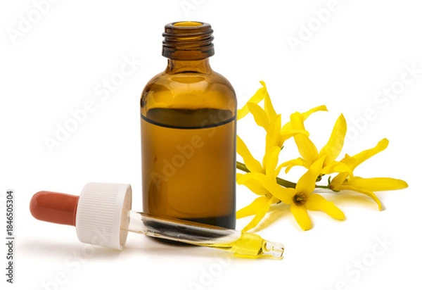 Fototapeta Easter tree flowers with extract bottle and dropper