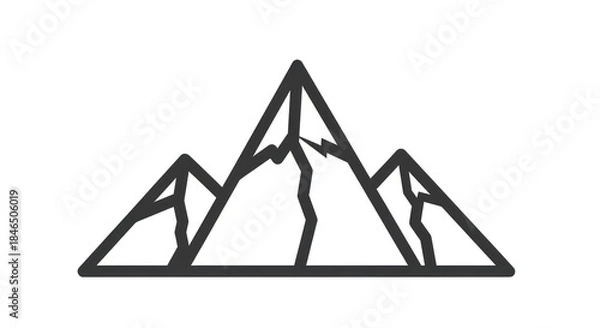 Fototapeta Three mountains with jagged peaks and rocky ridges, set against a white background with a subtle shadow effect.