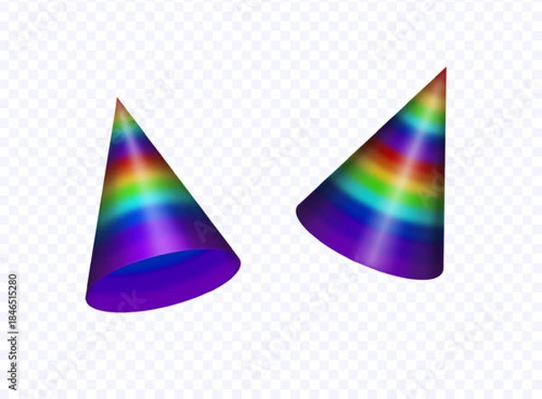 Fototapeta Abstract rainbow cone with metallic shine isolated on transparent background. Vector illustration.