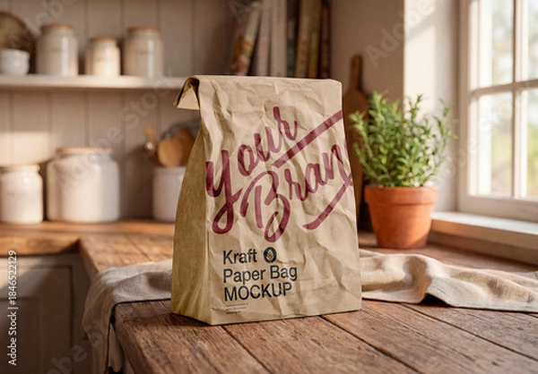 Obraz Coffee packaging mockup in kitchen