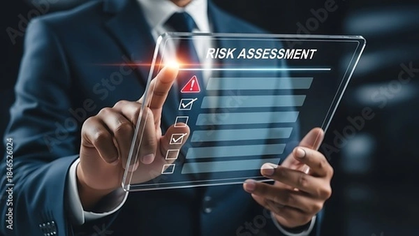 Obraz Business Risk Assessment and Management on Transparent Virtual Screen.