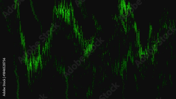 Obraz VHS Glitch Screen Effect. Green Digital Background