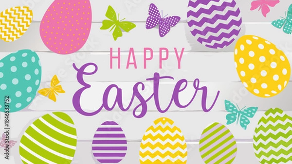 Obraz Vibrant Easter eggs and butterflies celebrate Happy Easter