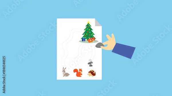 Fototapeta Merry Christmas and Happy New Year. Flat style vector illustration.
