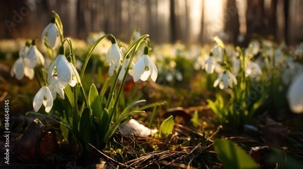 Obraz Spring flowers in forest sunlight