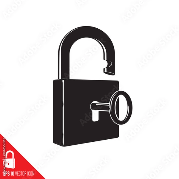 Obraz Opened padlock with key vector symbol