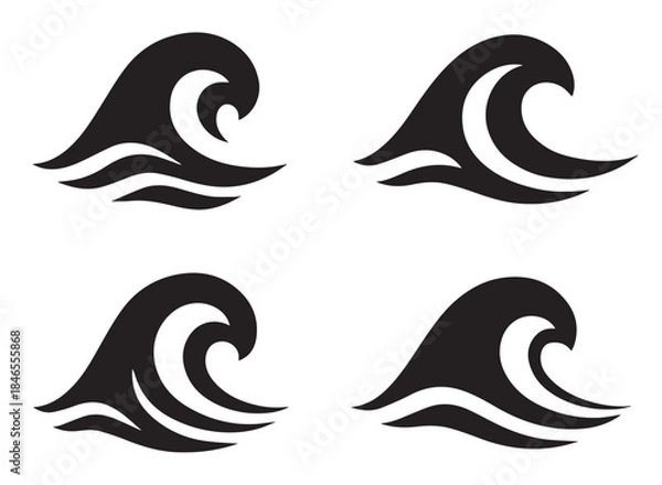 Obraz Ultimate Wave Icon and Graphic Collection - Line Art, Solid, and Japanese Styles