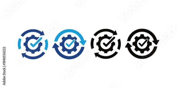 Obraz gear icons with check marks and arrows  workflow symbols