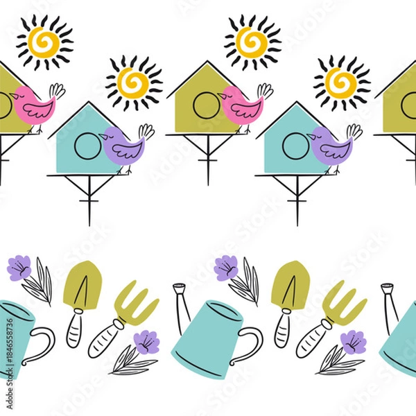 Obraz Spring Outdoor Elements Vector Seamless Horizontal Borders Set