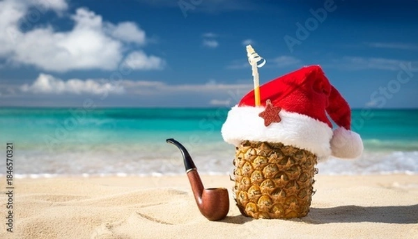 Obraz santa claus hat on the beach