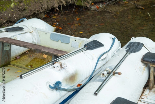 Fototapeta Inflatable raft in the lake.