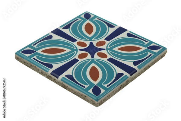 Fototapeta ornate tile with intricate blue and brown floral patterns . Isolated on transparent background, png