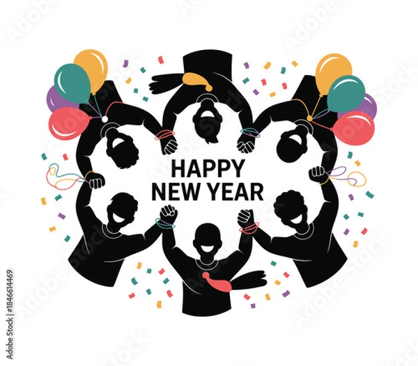 Obraz Happy New Year Celebration Team Unity Confetti Balloons Vector