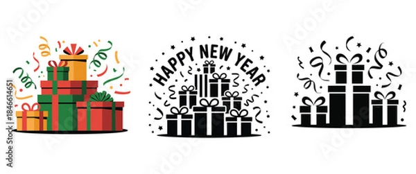 Obraz Festive New Year Present Stack Vector Illustrations