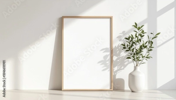 Fototapeta Minimal Vertical Frame Mockup on Neutral Wall
