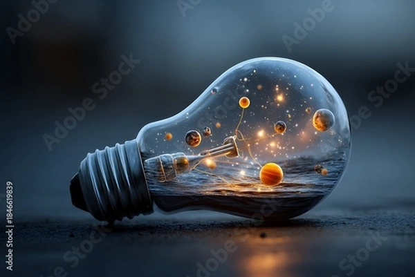 Fototapeta light bulbs with tiny objects