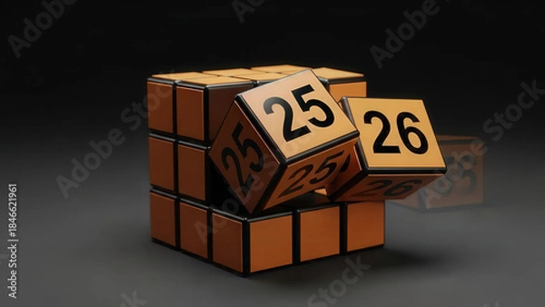Fototapeta Calendar cube rotation showing 25 turning into 26