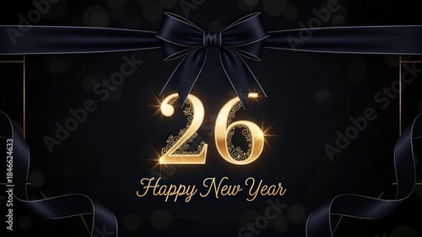 Fototapeta Dark background with ribbon bow framing illuminated 2026
